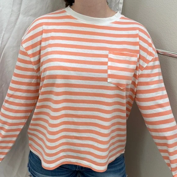 Women’s A New Day orange long sleeve striped shirt. Size large. - Picture 1 of 7